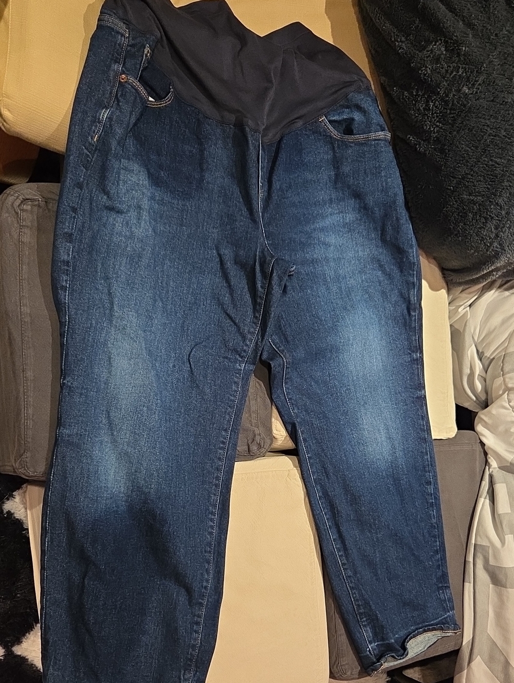 Old Navy Dark Blue Maternity Wide-Leg Jeans with Black Belly Panel
